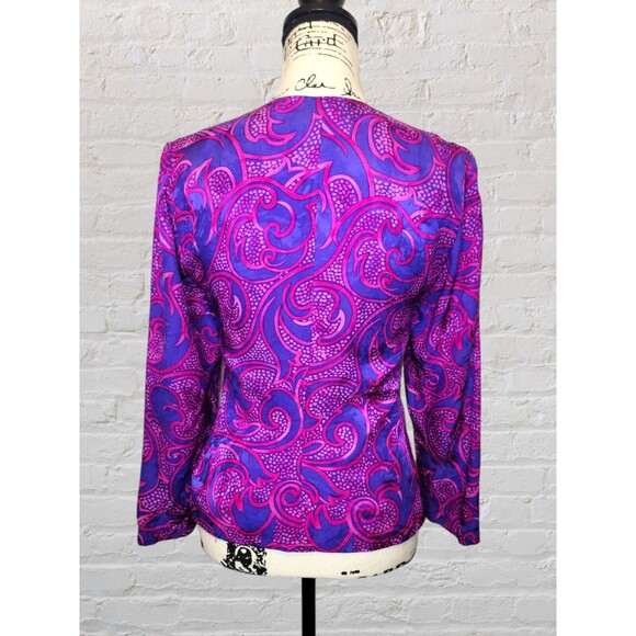 Adrianna Papell Silk Blouse Womens 10 Paisley Print Button Front Purple Pink - Picture 5 of 6